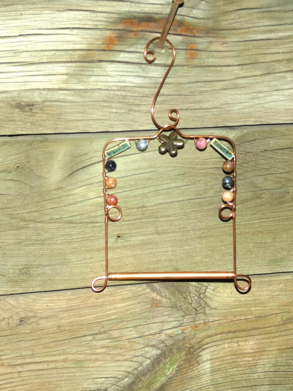 Copper Hummingbird Perch Swing with Detachable Copper Hook Stone Beads